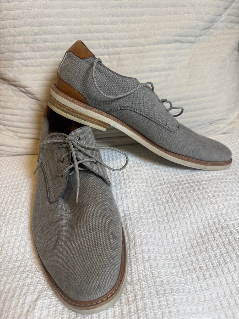 Florsheim Gray Canvas Derby Shoes with Brown Accents
